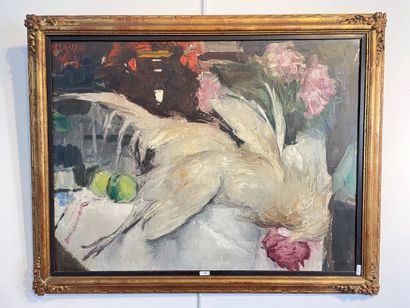LAUDY Jean (1877-1956) "Still life with a rooster", early 20th century, oil on canvas,...