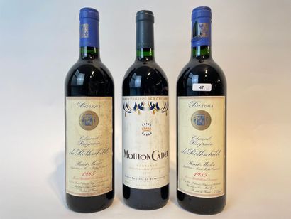 BORDEAUX Lot de trois bouteilles Rothschild (rouge) :

- Barons 1985, deux bouteilles...