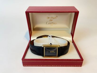 CARTIER - PARIS Silver (925 thousandths) lady's wristwatch, gold plated, crocodile...