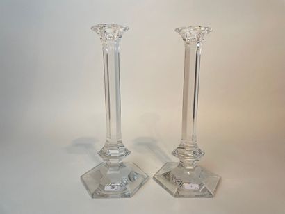 VAL-SAINT-LAMBERT Pair of side torches, late 20th century, cut crystal, mark, h....