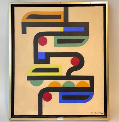 DELAHAUT Jo (1911-1992) "Geometric Composition," [19]58, oil on panel, signed and...