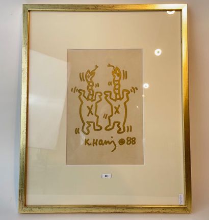 HARING KEITH (1958-1990) "Snake-men X", [19]88, gold felt pen on paper, signed and...