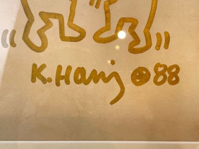 HARING KEITH (1958-1990) "Snake-men X", [19]88, gold felt pen on paper, signed and...