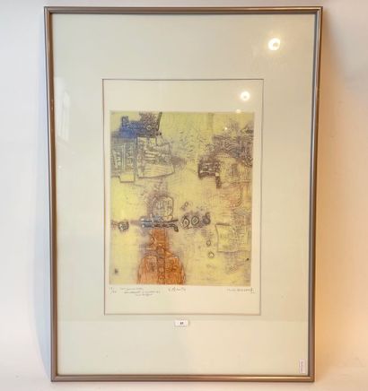 HASEGAWA Shoichi (1929-) "Amitié", circa 1969, eau-forte polychrome, signée en bas...