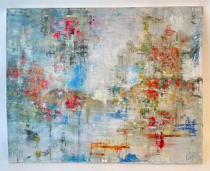 DE GHELLINCK Chantal "Abstract composition", XXIst, oil and acrylic on linen canvas,...