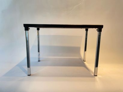null Vintage rectangular coffee table with spacer shelf, circa 1970, chromed metal,...