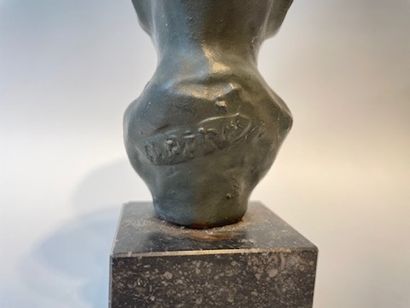 PATRIS ERNEST (1909-1981) "Gavroche", XXth, ceramic bust with bronze patina on marble...