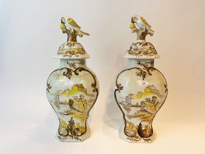 SAMSON - PARIS Pair of baluster-shaped pots with sides and bistre cameo decoration...