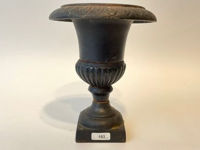 null Three crater vases, 20th century, cast iron, h. 18-26 cm [used condition].