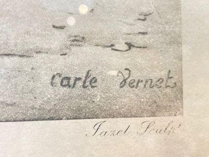 VERNET Carle (1758-1836) [d'après] "The Departure", polychrome lithograph, 39x49...