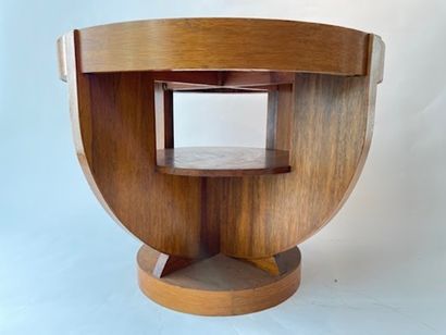 null Art Deco pedestal table with spacer shelf, mid-20th century, wood, h. 64 cm,...