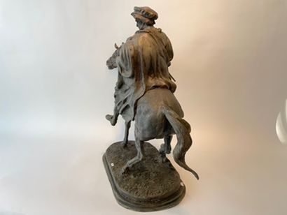 null "Cavalier", late 20th century, large group in patinated metal, h. 69 cm.