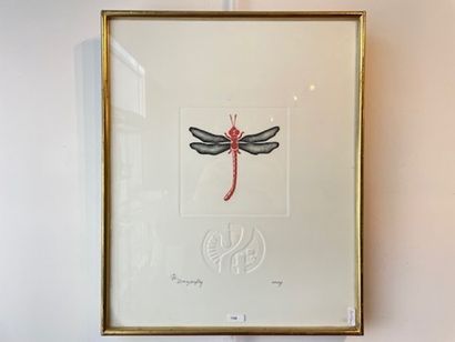 École contemporaine "Dragonfly", late 20th, print, signed lower right, titled and...