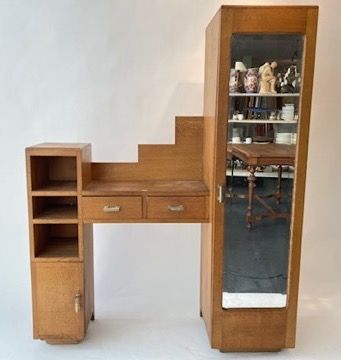 null Art Deco vanity with two doors (one with glass) and two drawers in the belt,...