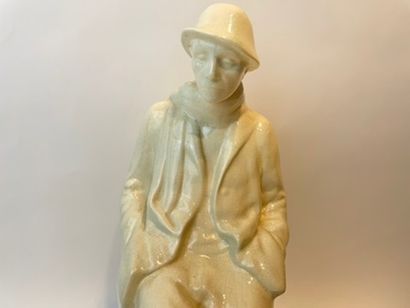 VOETS Victor (1882-1950) "Seated Miner," 20th, cracked earthenware subject, signed...