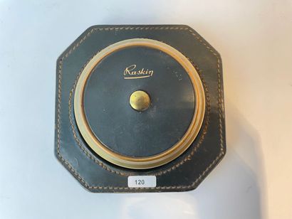 RASKIN Desk clock with revolving dial, 20th century, metal and leather, l. 16 cm...