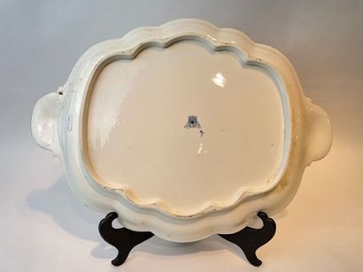 GIEN - France Oval tray of cabaret Cachemire, XXth, glazed earthenware, mark, l....