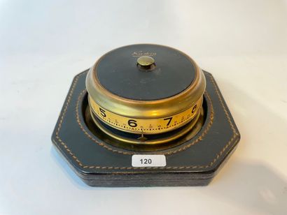 RASKIN Desk clock with revolving dial, 20th century, metal and leather, l. 16 cm...