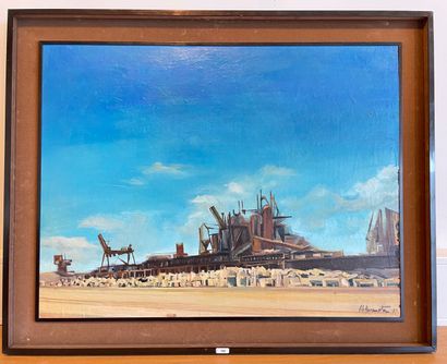 DE KEMMETER "Industrial Landscape", [19]77, oil on panel, signed and dated lower...