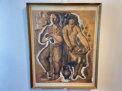 DE MUYLDER Pierre Willy (1921-2013) "Couple of peasants", XXth, mixed technique on...