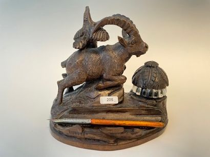FORÊT-NOIRE [dans le goût de] Writing case with ibex, owl forming an inkwell and...