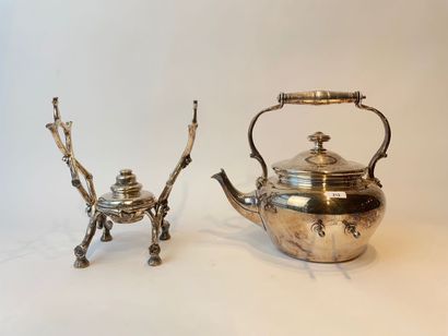 CHRISTOFLE - Paris Kettle and stove on a twig stand, 20th century, silver-plated...