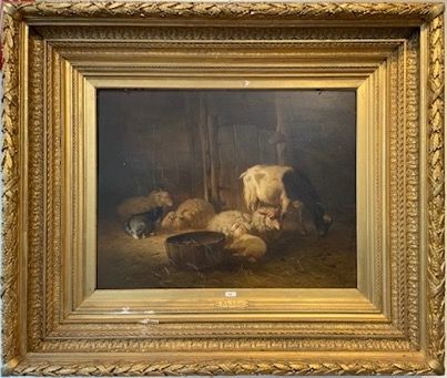 ROBBE Louis (1806-1887) "Stable", late 19th century, oil on panel, signed lower right,...