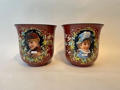 Pair of planters with polychrome and gold...