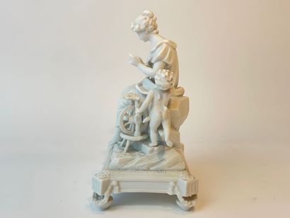ECOLE FRANCAISE "The Call of Love," 20th, porcelain bisque group, mark, h. 18.5 cm...