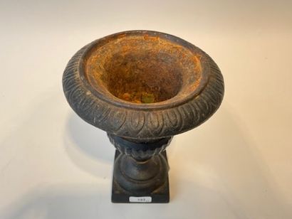 null Three crater vases, 20th century, cast iron, h. 18-26 cm [used condition].