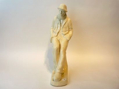 VOETS Victor (1882-1950) "Seated Miner," 20th, cracked earthenware subject, signed...