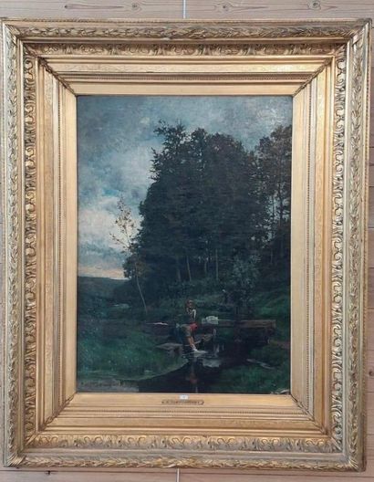 VAN DER HECHT Henri (1841-1901) "Lavandières", [18]71, large oil on canvas, signed...