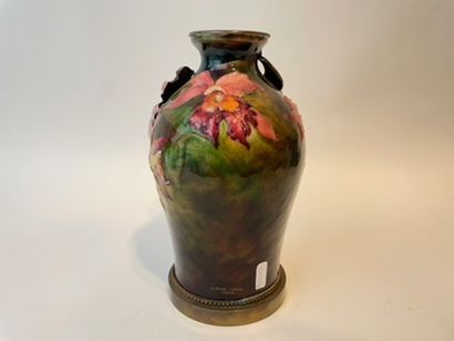 FAURÉ Camille (1854-1956) Vase with polychrome floral decoration in relief, early...