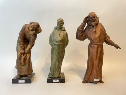 PATRIS ERNEST (1909-1981) "Trappists", 20th, three patinated ceramic subjects with...