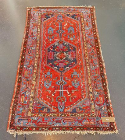 null Persian carpet in the Afshar style with central medallion and geometric motifs...