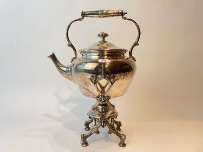 CHRISTOFLE - Paris Kettle and stove on a twig stand, 20th century, silver-plated...