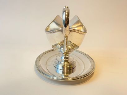 CHRISTOFLE - Paris Sauce boat on its frame, XXth, silver plated metal, punches, l....