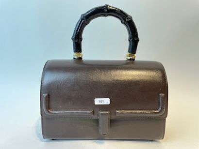 DELVAUX - BRUXELLES Chocolate leather handbag with bamboo handle, l. 22 cm [alterations...