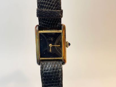 CARTIER - PARIS Ladies' wristwatch in gold-plated silver (925 thousandths), crocodile...