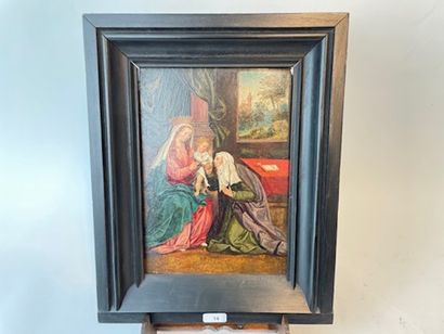 ECOLE FLAMANDE "La Vierge à l'Enfant avec sainte Anne", probablement XVI-XVIIe, huile...