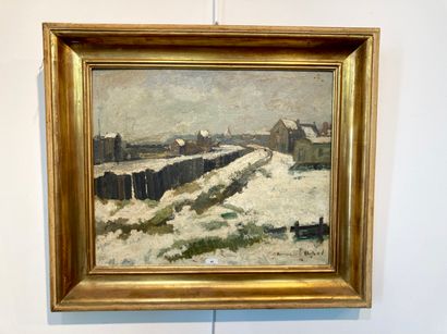 APOL Armand (1879-1950) "Paysage hivernal", début XXe, huile sur panneau, signée...