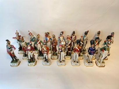 null "The Great Army", 20th, suite of eighteen enameled porcelain subjects, h. 31...