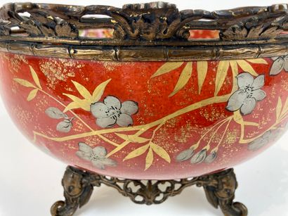 France Large Napoleon III period bowl with polychrome and gold decoration of a stylized...