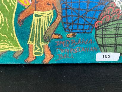 Ecole Indonésienne "Le Marché bleu (Bali)", XXe, huile sur toile, située en bas au...