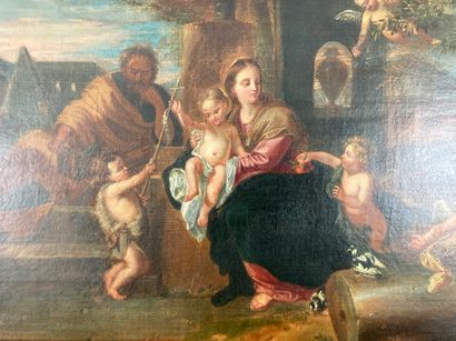 ECOLE FRANCAISE "The Rest of the Holy Family with St. John the Baptist and Angels,"...