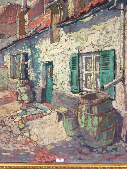 VAN DE BROECK Pol (1887-1927) "Sunny courtyard", circa 1920, oil on canvas, signed...