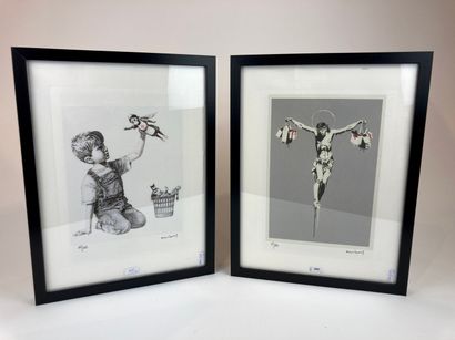BANKSY (1974-) [d'après] "Christ with Shopping Bags" and "Game Changer," 21st, two...