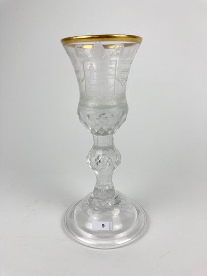 null Grand verre ou pokal orné d'armes épiscopales et d'un texte, 1790, verre taillé...