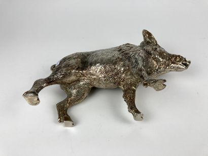null Boar, XXth, silver plated metal, l. 29 cm.