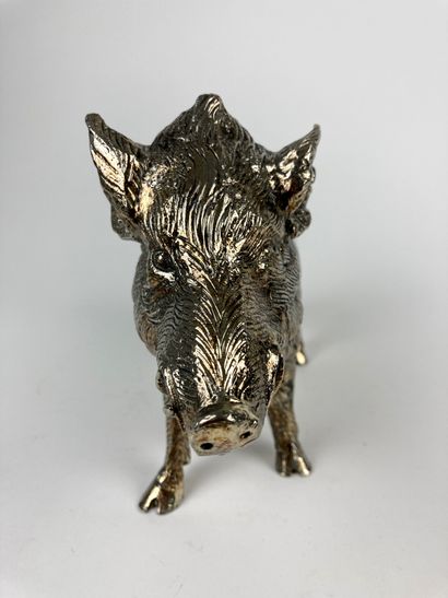 null Boar, XXth, silver plated metal, l. 29 cm.